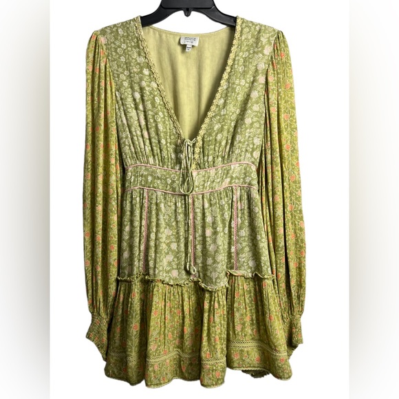 HEMANT & NANDITA Floral Lace-Up Crinkle Mini Dress XS - Picture 3 of 7